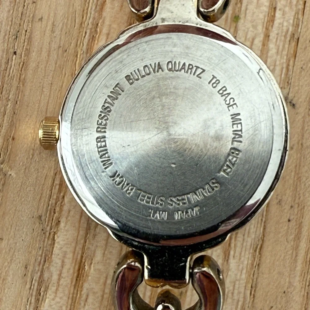 Bulova Diamond Vintage Ladies Watch Two-Tone Bracelet Case Shimmery Silver Dial